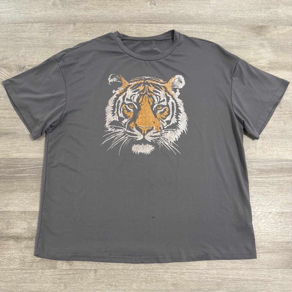 Bengal Tiger Shirt Big Cat Men’s Gray Large Polyester Stretch Performance Tee